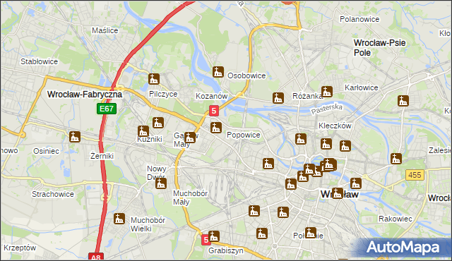 mapa Popowice gmina Wrocław, Popowice gmina Wrocław na mapie Targeo
