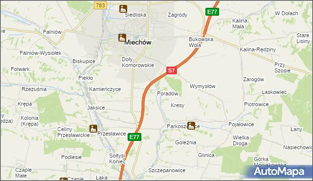 mapa Poradów gmina Miechów, Poradów gmina Miechów na mapie Targeo