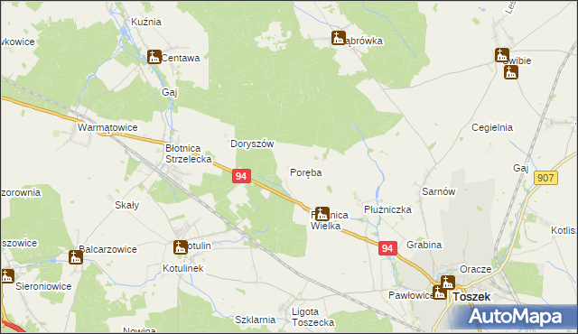 mapa Poręba gmina Strzelce Opolskie, Poręba gmina Strzelce Opolskie na mapie Targeo