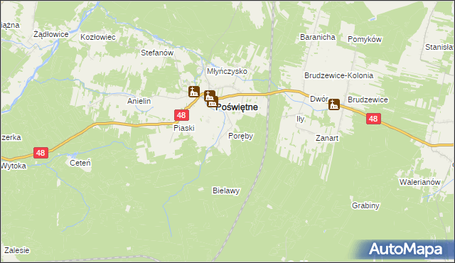 mapa Poręby gmina Poświętne, Poręby gmina Poświętne na mapie Targeo