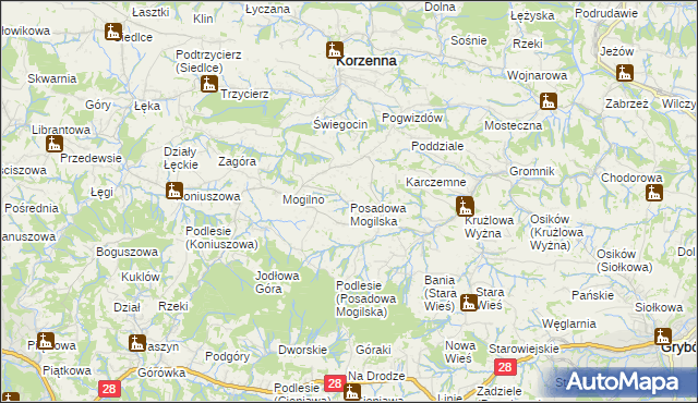 mapa Posadowa Mogilska, Posadowa Mogilska na mapie Targeo