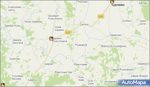 mapa Poświętne gmina Sypniewo, Poświętne gmina Sypniewo na mapie Targeo