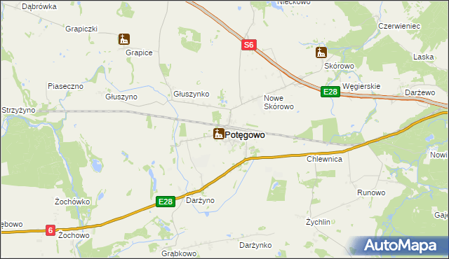 mapa Potęgowo powiat słupski, Potęgowo powiat słupski na mapie Targeo