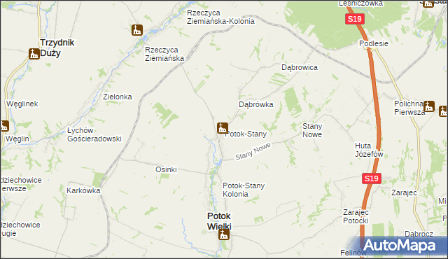 mapa Potok-Stany, Potok-Stany na mapie Targeo