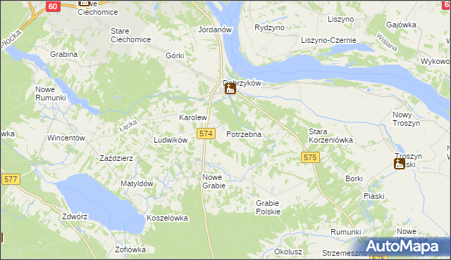 mapa Potrzebna, Potrzebna na mapie Targeo