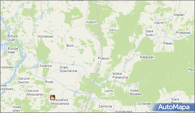 mapa Prabuty gmina Długosiodło, Prabuty gmina Długosiodło na mapie Targeo