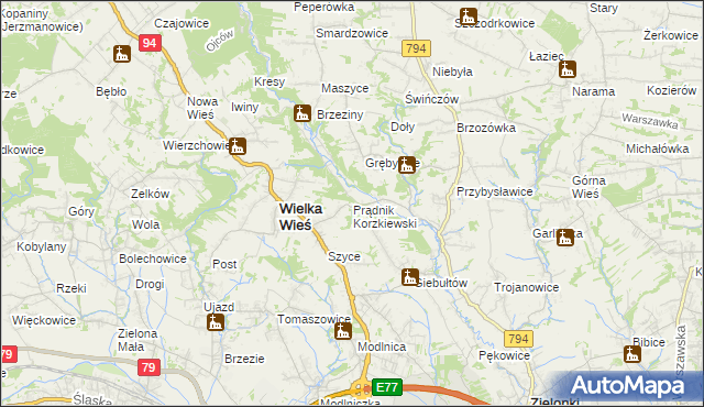mapa Prądnik Korzkiewski, Prądnik Korzkiewski na mapie Targeo