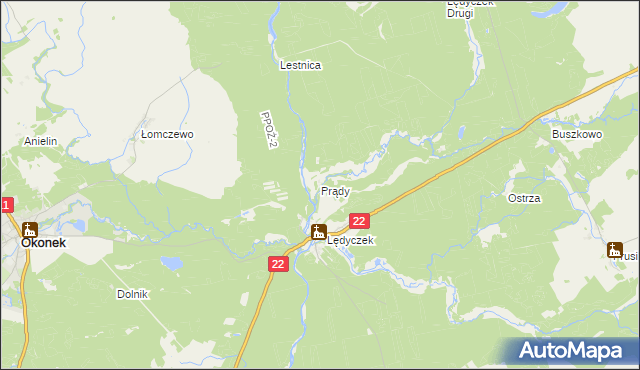 mapa Prądy gmina Czarne, Prądy gmina Czarne na mapie Targeo