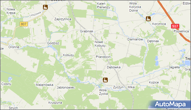 mapa Prandocin gmina Trojanów, Prandocin gmina Trojanów na mapie Targeo