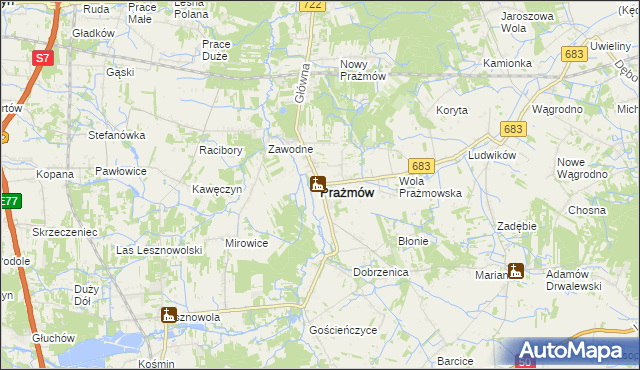 mapa Prażmów powiat piaseczyński, Prażmów powiat piaseczyński na mapie Targeo