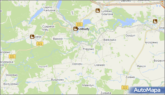 mapa Pręgowo gmina Kolbudy, Pręgowo gmina Kolbudy na mapie Targeo