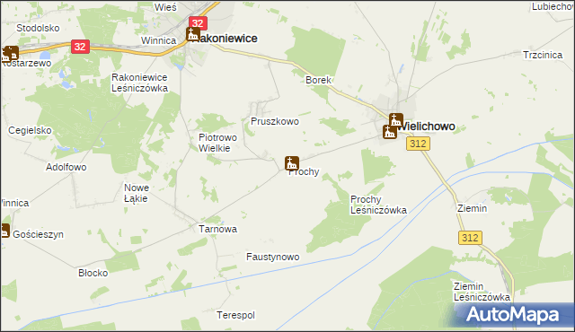 mapa Prochy gmina Wielichowo, Prochy gmina Wielichowo na mapie Targeo