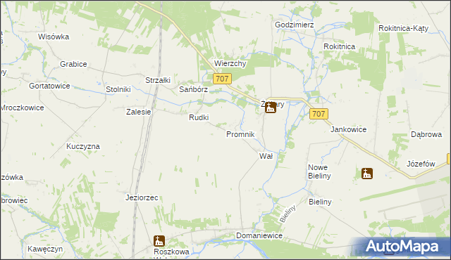 mapa Promnik gmina Nowe Miasto nad Pilicą, Promnik gmina Nowe Miasto nad Pilicą na mapie Targeo