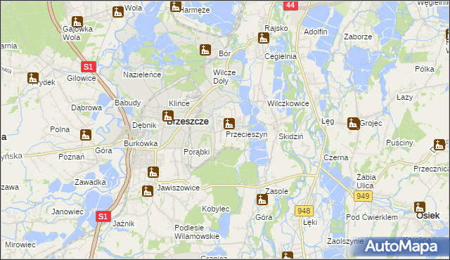 mapa Przecieszyn, Przecieszyn na mapie Targeo