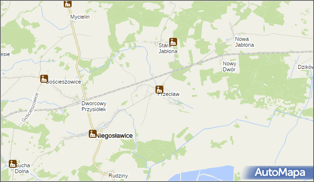 mapa Przecław gmina Niegosławice, Przecław gmina Niegosławice na mapie Targeo