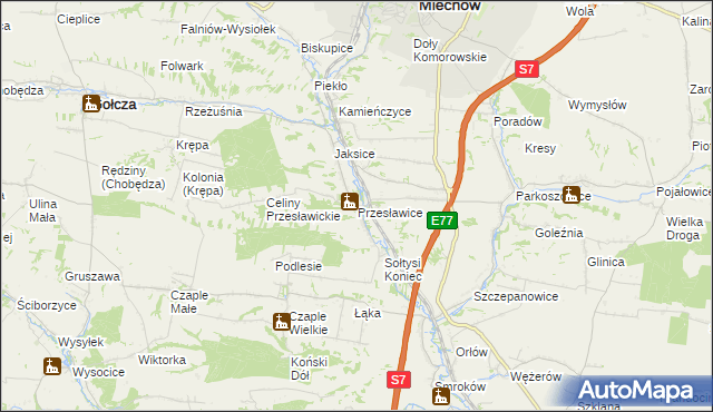 mapa Przesławice gmina Miechów, Przesławice gmina Miechów na mapie Targeo