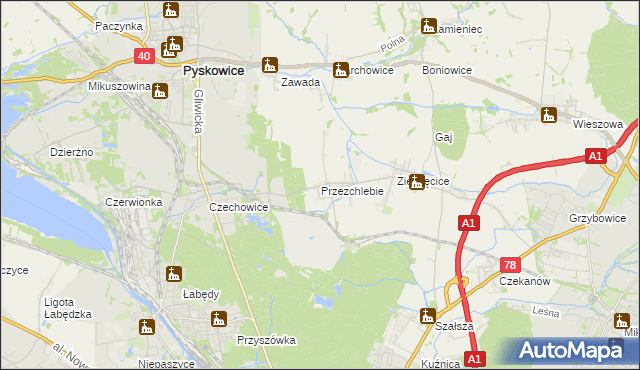 mapa Przezchlebie, Przezchlebie na mapie Targeo