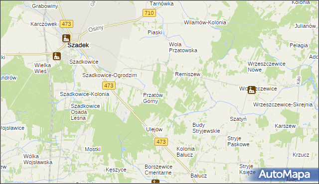 mapa Przybyłów gmina Szadek, Przybyłów gmina Szadek na mapie Targeo