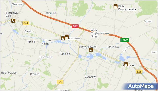 mapa Przybysławice gmina Garbów, Przybysławice gmina Garbów na mapie Targeo