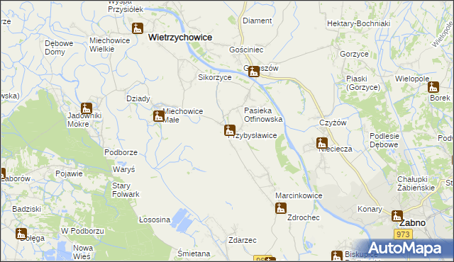 mapa Przybysławice gmina Radłów, Przybysławice gmina Radłów na mapie Targeo