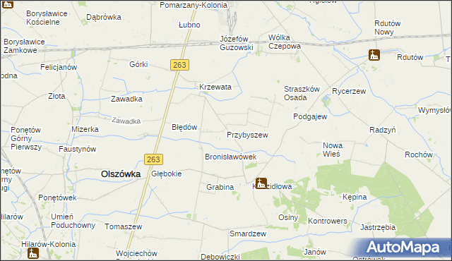 mapa Przybyszew gmina Olszówka, Przybyszew gmina Olszówka na mapie Targeo