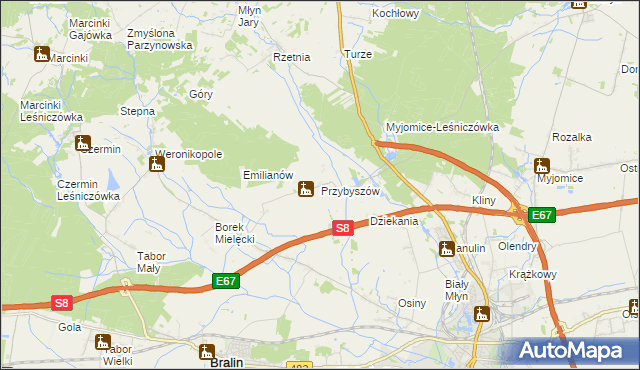 mapa Przybyszów gmina Kępno, Przybyszów gmina Kępno na mapie Targeo