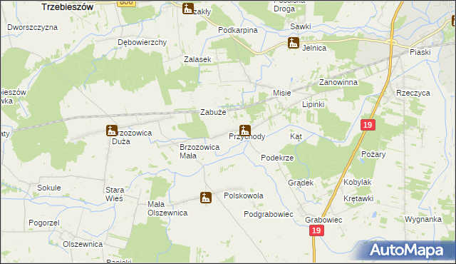 mapa Przychody gmina Międzyrzec Podlaski, Przychody gmina Międzyrzec Podlaski na mapie Targeo