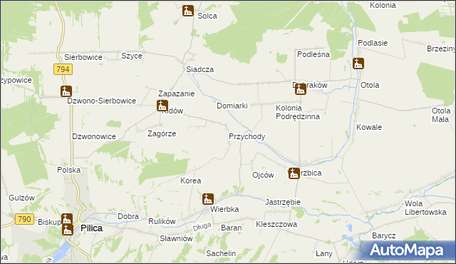 mapa Przychody gmina Pilica, Przychody gmina Pilica na mapie Targeo