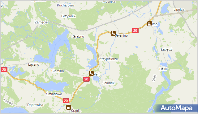 mapa Przyjezierze gmina Borne Sulinowo, Przyjezierze gmina Borne Sulinowo na mapie Targeo