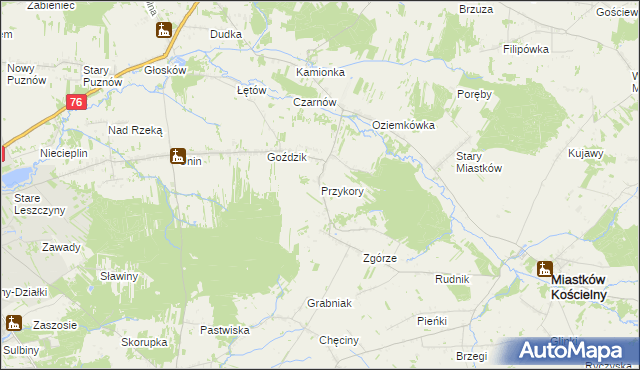 mapa Przykory gmina Miastków Kościelny, Przykory gmina Miastków Kościelny na mapie Targeo