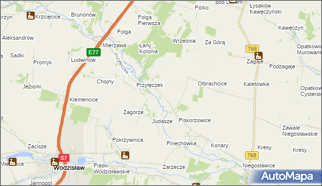 mapa Przyłęk gmina Wodzisław, Przyłęk gmina Wodzisław na mapie Targeo