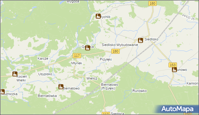 mapa Przyłęki gmina Trzcianka, Przyłęki gmina Trzcianka na mapie Targeo