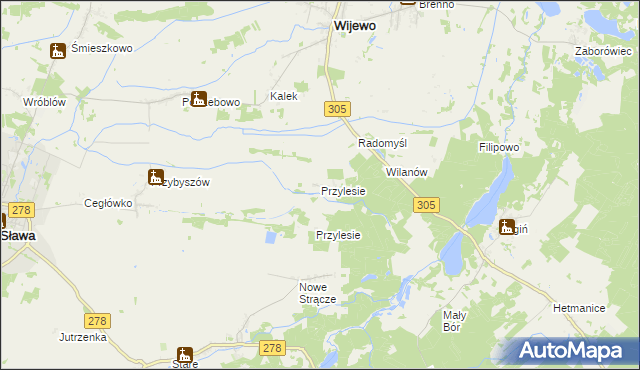 mapa Przylesie gmina Wijewo, Przylesie gmina Wijewo na mapie Targeo