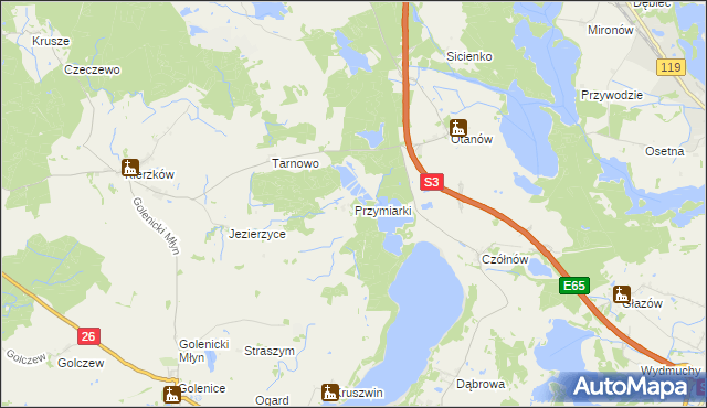 mapa Przymiarki gmina Myślibórz, Przymiarki gmina Myślibórz na mapie Targeo