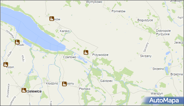 mapa Przywodzie gmina Przelewice, Przywodzie gmina Przelewice na mapie Targeo