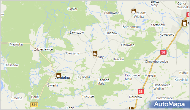 mapa Psary gmina Jemielno, Psary gmina Jemielno na mapie Targeo