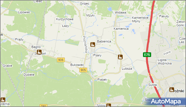 mapa Psary gmina Woźniki, Psary gmina Woźniki na mapie Targeo