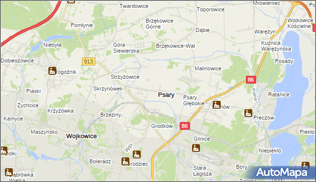 mapa Psary powiat będziński, Psary powiat będziński na mapie Targeo