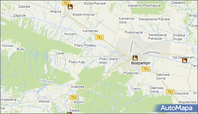 mapa Psary-Stara Wieś gmina Bodzentyn, Psary-Stara Wieś gmina Bodzentyn na mapie Targeo