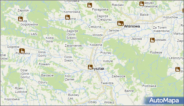 mapa Pułanki gmina Frysztak, Pułanki gmina Frysztak na mapie Targeo