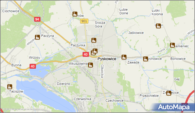 mapa Pyskowice powiat gliwicki, Pyskowice powiat gliwicki na mapie Targeo