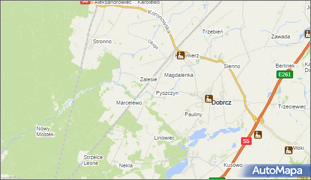 mapa Pyszczyn gmina Dobrcz, Pyszczyn gmina Dobrcz na mapie Targeo