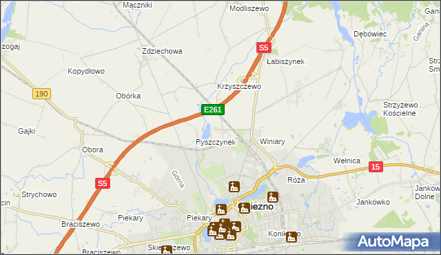 mapa Pyszczyn gmina Gniezno, Pyszczyn gmina Gniezno na mapie Targeo