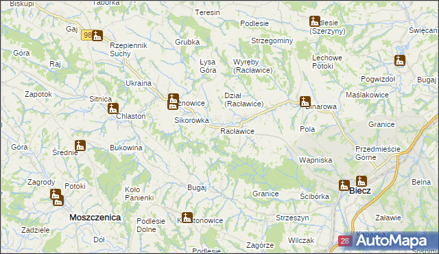 mapa Racławice gmina Biecz, Racławice gmina Biecz na mapie Targeo