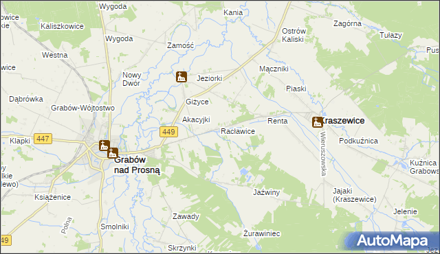 mapa Racławice gmina Kraszewice, Racławice gmina Kraszewice na mapie Targeo