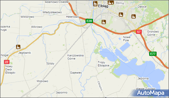 mapa Raczki Elbląskie, Raczki Elbląskie na mapie Targeo