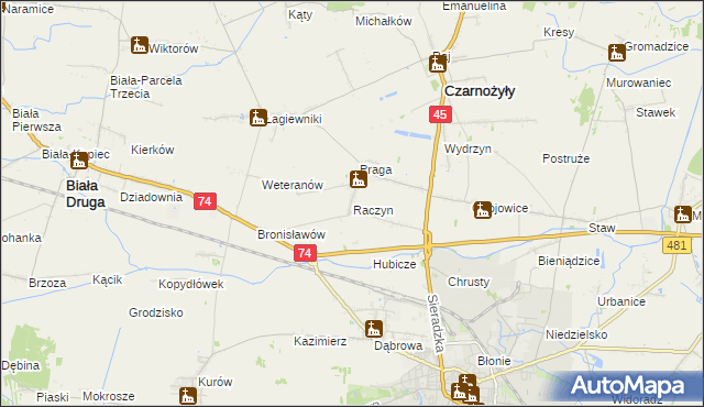 mapa Raczyn gmina Czarnożyły, Raczyn gmina Czarnożyły na mapie Targeo