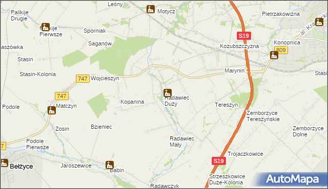 mapa Radawiec Duży, Radawiec Duży na mapie Targeo