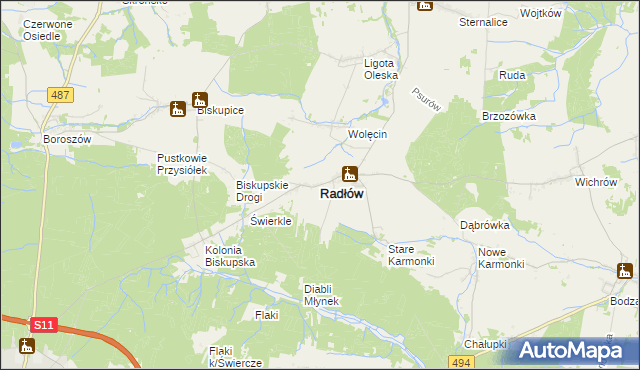 mapa Radłów powiat oleski, Radłów powiat oleski na mapie Targeo