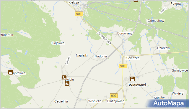 mapa Radonia gmina Wielowieś, Radonia gmina Wielowieś na mapie Targeo
